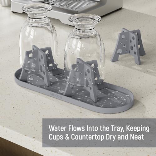 NiHome Silicone Water Bottle Drying Racks Set of 3 with Drip Tray,Cheese Style for Faster Drying,Bottle Dryer Racks Fit for Stanley YETI Cups Owala Sports Bottle Baby Bottle Thermoses Mugs - color: Dark Gray