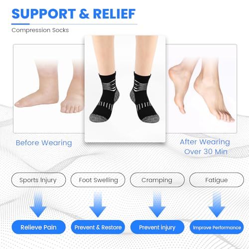 IRAMY Ankle Compression Socks for Men Plantar Fasciitis Relief 3/5 Pairs - color: N‑black+d Blue+grey(5 Pairs), size: X-Large