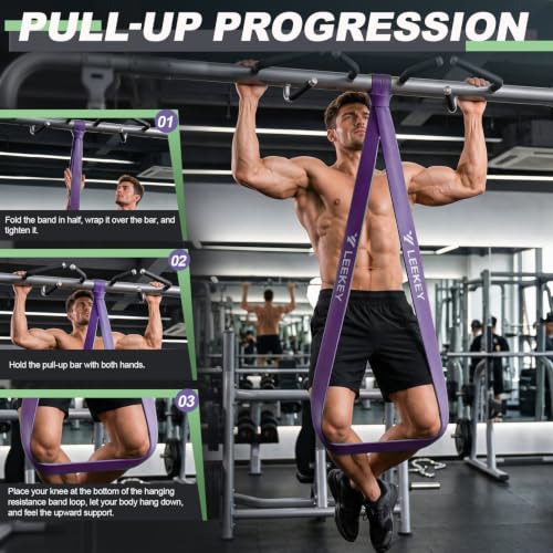 LEEKEY Resistance Bands Set for Pull Up Assistance & Exercise - color: Gray Purple