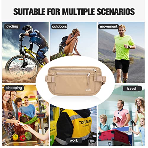 Unisex Money Belt with RFID Blocking Sleeves, Slim Passport Holder RFID Blocking Travel Essentials, Waist Pouch to Protect Cash, Beige & 6 Sleeves - color: Beige & 6 Sleeves, size: Medium