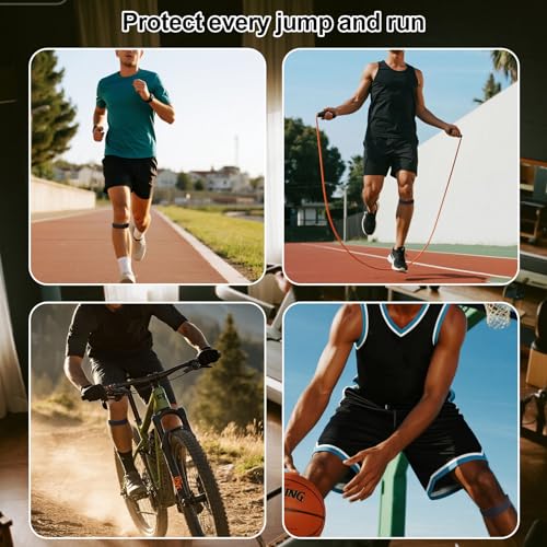 2pcs Patellar Tendon Support Strap, Black Silicone Patella Tendon Knee Strap Elastic Knee Band Cap Support for Men Women Running Basketball Hiking