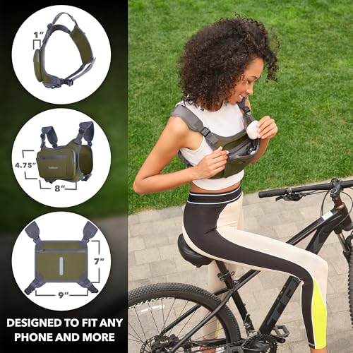 Running Chest Pack, Reflective Vest, Water Repellent, Phone Holder, Workout Bag for Runners, Cycling, Biking, EDC Pouch, Jogging Carrier, Hidden Pocket, Men & Women, Lightweight - color: Green