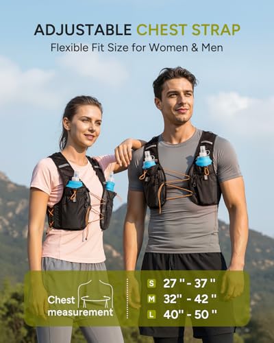Sahara Sailor Running Vest for Women Men, 2PCS 500ml Soft Flasks, Adjustable Chest Waist Fit, Multi-Pockets, Lightweight Breathable Reflective Hydration Backpack for Running, Trail, Cycling, Hiking - size: M (32–42 in)