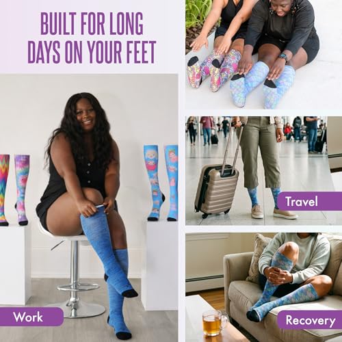 Crazy Compression Over-the-Calf Socks with Fun Designs - color: Blue Heather, size: Small-Medium