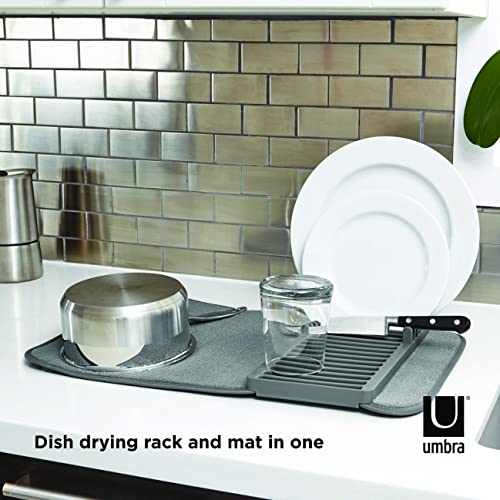 Umbra Udry Dish Drying Rack, Folding Dish Drainer Mat, Mini, Dark Grey - color: Gray, size: 20" x 13"