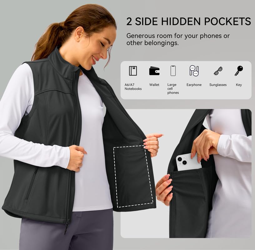 Soothfeel Women's Vest with 4 Pockets Lightweight Jacket Hiking Travel - color: Dark Grey, size: Medium