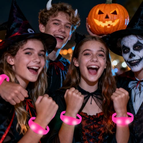 12 Pcs LED Glow Bracelets Sound Activated Flashing Light Up Bracelet for New Years Eve Glow in the Dark Party Supplies Christmas Party Favors Birthday Gift Carnival Concerts Night Events - color: Pink