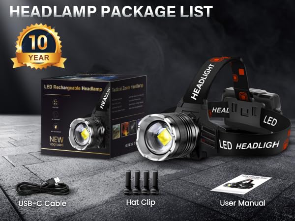 AKNEAR LED Rechargeable Super Bright Headlamp, 99000 High Lumens Head lamp - size: 2Pack