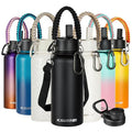 KXIAOCHEN Insulated Water Bottle with Strap, 48-Hour Cold, 2 Lids - color: Black, size: 32 Ounces
