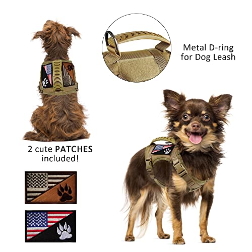 Tactical Dog Harness Tactical with Rubber Handle K9 Military Adjustable Puppy Pet Vest Harness for Outdoor Training XS (Brown Harness) - color: Brown harness