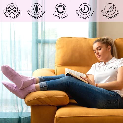 Ice Pack Coolers - Reusable Hot&Cold Therapy Socks w/Compression Straps - Cold Gel Pack for Neuropathy, Foot Pain, Plantar Fasciitis & Sprains - Cooling Socks for Hot Feet for Gout - size: L/XL, style: Pink