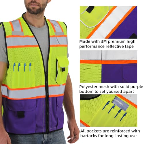 Dib Safety Reflective Safety Vest Made with 3M Tape, Yellow and Purple M - color: Yellow & Purple, size: Medium
