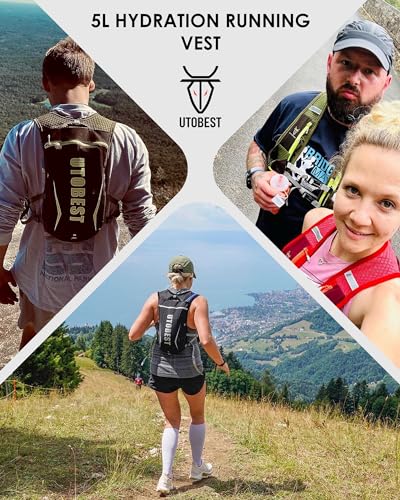 UTOBEST Running Vest Lightweight Hydration Vest Pack 5L UTR104 - color: Green Vest 5L with 2 x Soft Flask