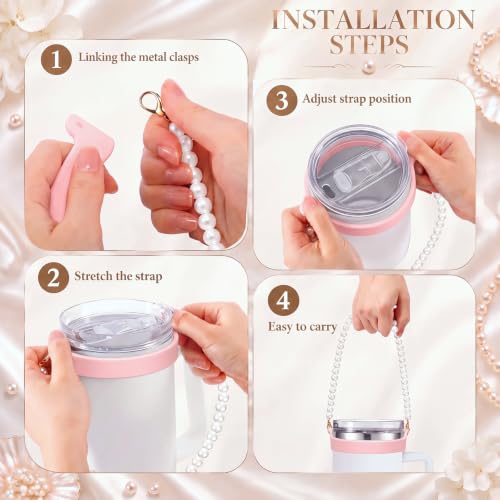 Silifine Silicone Water Bottle Holder Sling with Pearl Strap, Pink - color: Pink