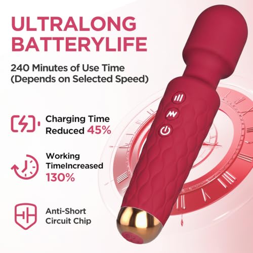 Personal Massager - 4H Max Runtime & Ultra-Quiet - Waterproof - 20 Modes 8 Speeds for Deep Tissue Back Massage, Post-Workout Recovery and Neck Muscle Relaxation(Red) - color: Red