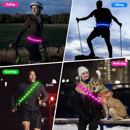 Illumifun LED Running Belt - USB Rechargeable Light Up Sash, High-Visibility Elastic Waistband Light for Running Cycling Hiking Camping Nighttime Activities - color: Neon Green