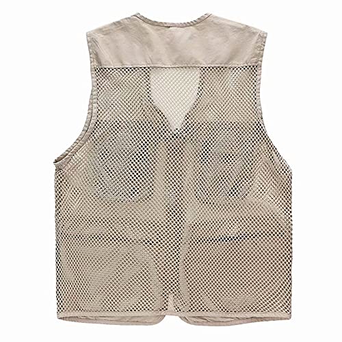 Unisex Mesh Breathable Fishing Vest, Multi-Pockets Photography Travel Hiking Waistcoat Jacket for Adults and Youth - color: Beige, size: Medium