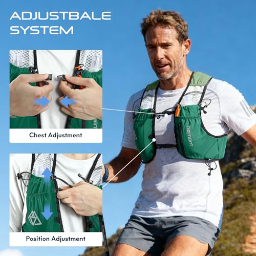 Haimont 10L Trail Running Hydration Vest with Soft Flasks - color: Green, size: Medium