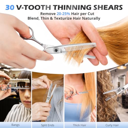 21Pcs 440C Hair Cutting Scissors Kit, Hair Scissors & Thinning Scissors Set - color: Silver