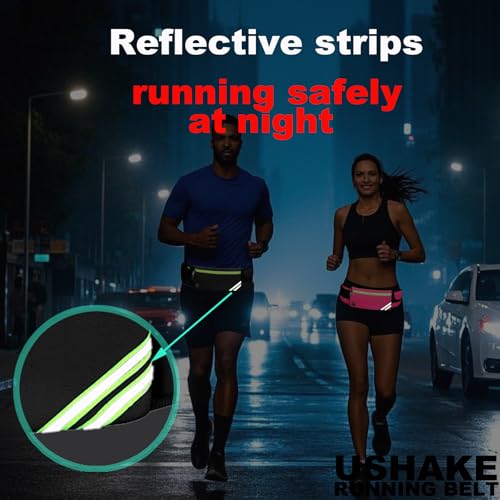 USHAKE Running Belt Fanny Pack for Women & Men, Phone Holder Waist Bag - color: Red