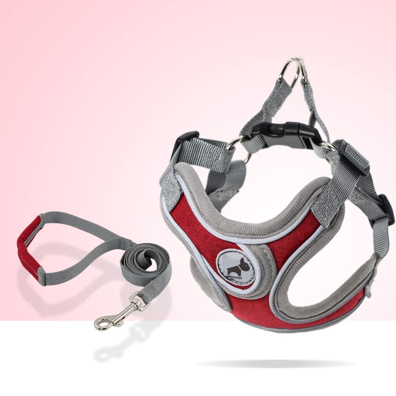 Dog Harness with Leash Set, No Pull Adjustable Step in Pet Vest - color: Red, size: S