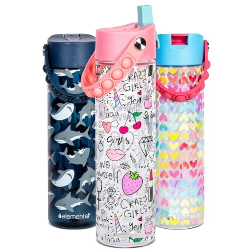 Elemental Splash 26oz Tritan Plastic Water Bottle with Straw & Pop-It Strap - color: Girl Power, size: 26 Ounces