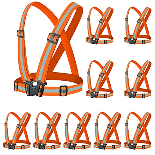Reflective Vest - Running Vest Reflector, Reflective Running Vest with Safety Straps, High Visibility Reflector - color: E-10pcs Orange Vests