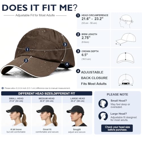 Waterproof Baseball Cap Running Hat Mens Womens Rain Hat Quick Dry Golf Hat with Sweatband Outdoor Breathable Sports Cap - color: Coffee