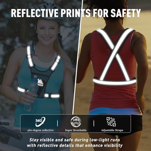 Topward Running Vest Chest Phone Holder for Women Men, Reflective Vest Safety Gear for Dog Walking Cycling - Adjustable Waist/Shoulder - color: Black