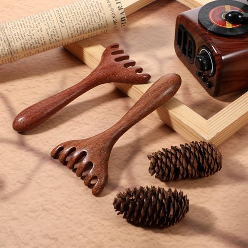 2 PCS Wooden Massage Comb 6 Claws, Wooden Head Foot Massager Scalp, Wood Therapy Massage Tools for Head, Back, Legs, Feet, Wood Scalp Massager for Father's Day and Mother's Day Gifts