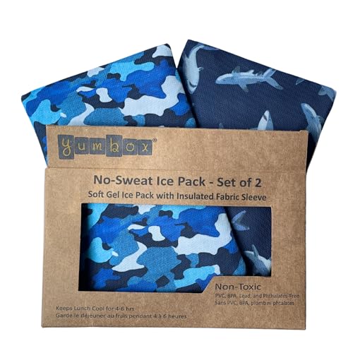 Yumbox Reusable Soft Gel Ice Packs for Lunch Boxes – Sweatproof Kids Lunchbox Ice Packs (Set of 2, 6.5″ × 7.5″)(Camo & Shark) - color: Camo