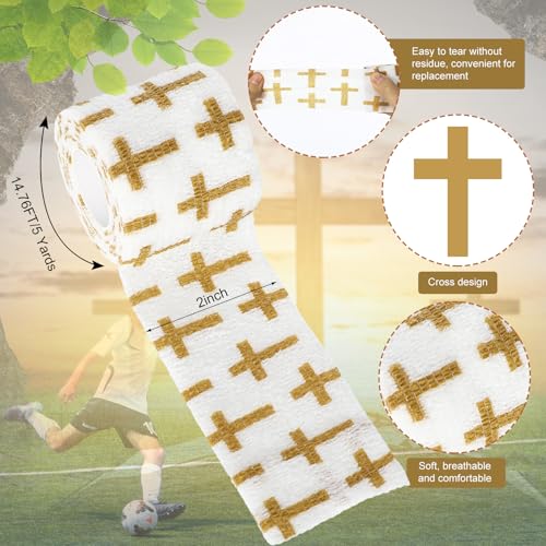 Geiserailie 12 Pack Christian Athletic Tapes 2 Inch x 5 Yards, White Gold - color: White and Gold