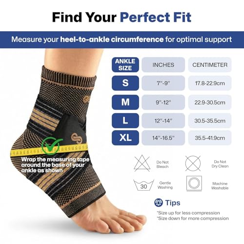 PAPLUS Ankle Brace for Women & Men, Copper Infused Foot Compression Sleeve - size: Large