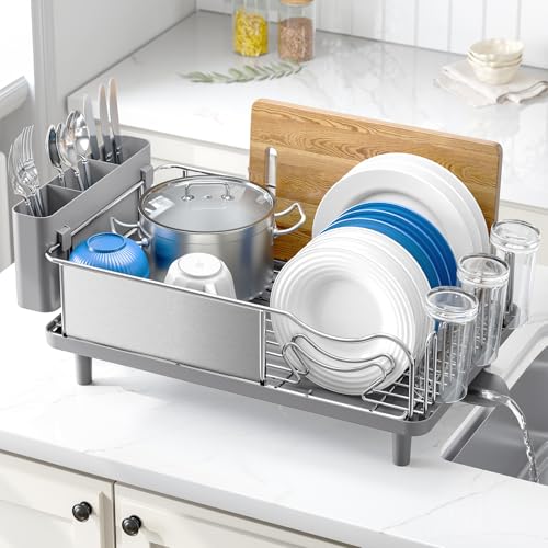 Urackify Stainless Steel Dish Drying Rack for Kitchen Counter, 16.9" x12.4" - color: Gray