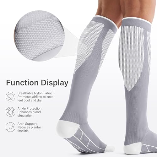 3 Pairs Compression Socks for Women and Men - 15-20mmHg Best Support for Athletic Running Cycling - color: Black/White/Grey