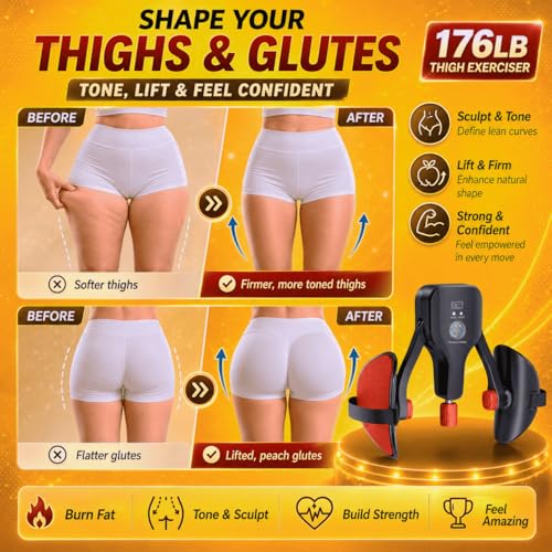 Thigh Trainer for Women & Men, 176LB Adjustable Pelvic Floor Exercise Equipment with LED Display Counter and Resistance Indicator, Inner Thigh Exerciser for Home Gym, Glutes, Legs & ARMS
