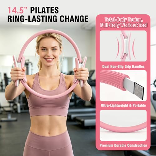 Pilates Kit for Home Workouts, 19-Piece Full Body Fitness Equipment Set with 14.5" Pilates Ring, 9.8" Exercise Ball, Resistance Bands, Core Sliders & Ankle Weights for Women and Beginners