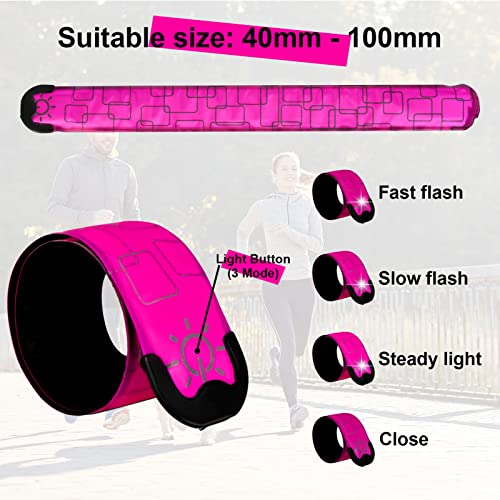 LED Safety Wristband Lights - Rechargeable Light Up Arm Ankle Band Kids Magic Slap Glow Bracelets Reflective Belt High Visibility for Night Cycling Walking Joggers Running Gear - color: Pink