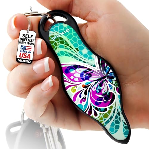 MUNIO Self Defense Keychain – Lightweight, Stylish & Portable Safety Tool for Women & Men – Non-Lethal Kubotan, Easy to Use - color: Butterfly Glass