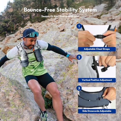 Haimont 8L Trail Running Hydration Vest with Soft Flasks - color: Grey, size: Small