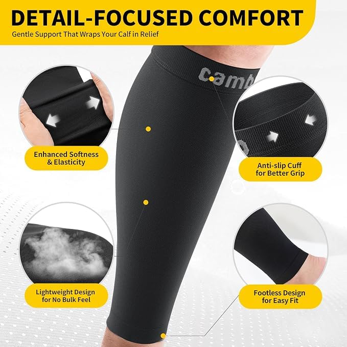 CAMBIVO Calf Compression Sleeves 20-30mmHg – Footless for Women & Men - color: Pure Black, size: X-Large