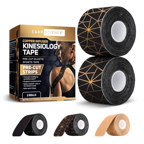 Care Science Copper Infused Kinesiology Tape, 40 Precut Strips, 2 Rolls - color: Copper Infused Precut