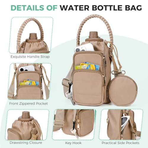 Crossbody Water Bottle Bag with Shoulder Strap for Women,Brown - color: Coffee