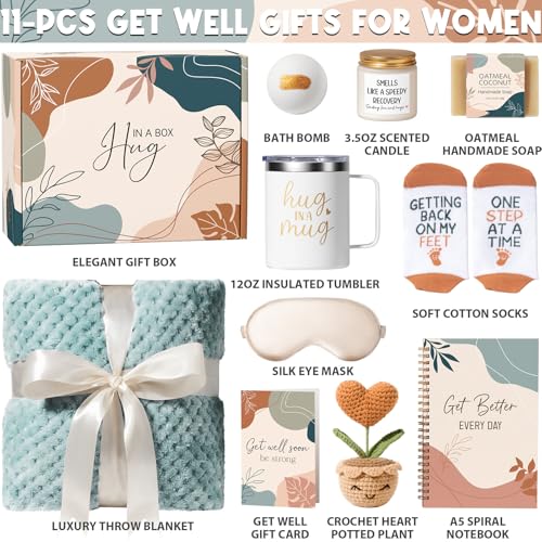 Get Well Gifts Basket for Women After Surgery Recovery Cancer Care Package - color: Dusty Blue