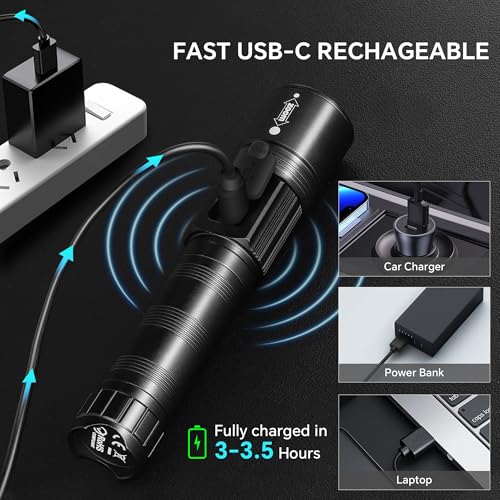 3Pack Rechargeable Flashlights 10000 High Lumens, Super Bright Flashlight with LCD Digital Display, 5Modes Adjustable LED Flashlight Tactical Flashlights High Powered, Flash Lights for Emergency - size: 4 Pack