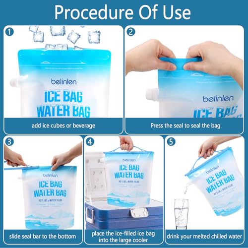 6 Pack Reusable Ice Bags for Cooler 5lb / 10lb Cooler Ice Cube Bag - size: 5lb/6Pack