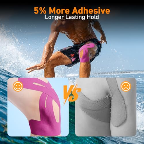KTQUICK Precut Kinesiology Tape for Knees,12 PCS,20% Stronger Adhesive,Pink