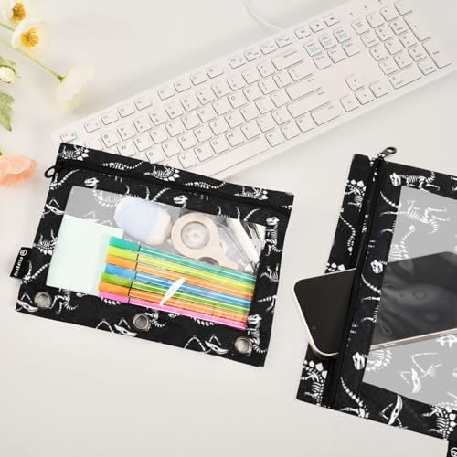 Dinosaur Skull Pencil Pouches for 3 Ring Binder 2 Pack - color: Dinosaur Skull