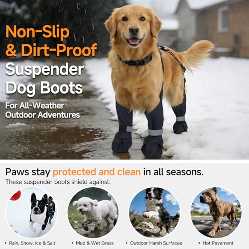 Dog Boots with Suspenders for Rainy & Snowy - color: Black, size: Small