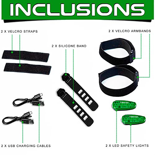 USB-C Rechargeable LED Safety Lights (2 Pack) - Clip on Strobe Running Lights for Runners, Joggers,Walkers,Kids,Dogs,Bike Tail Lights - High Visibility Accessories for Reflective Gear - color: Green